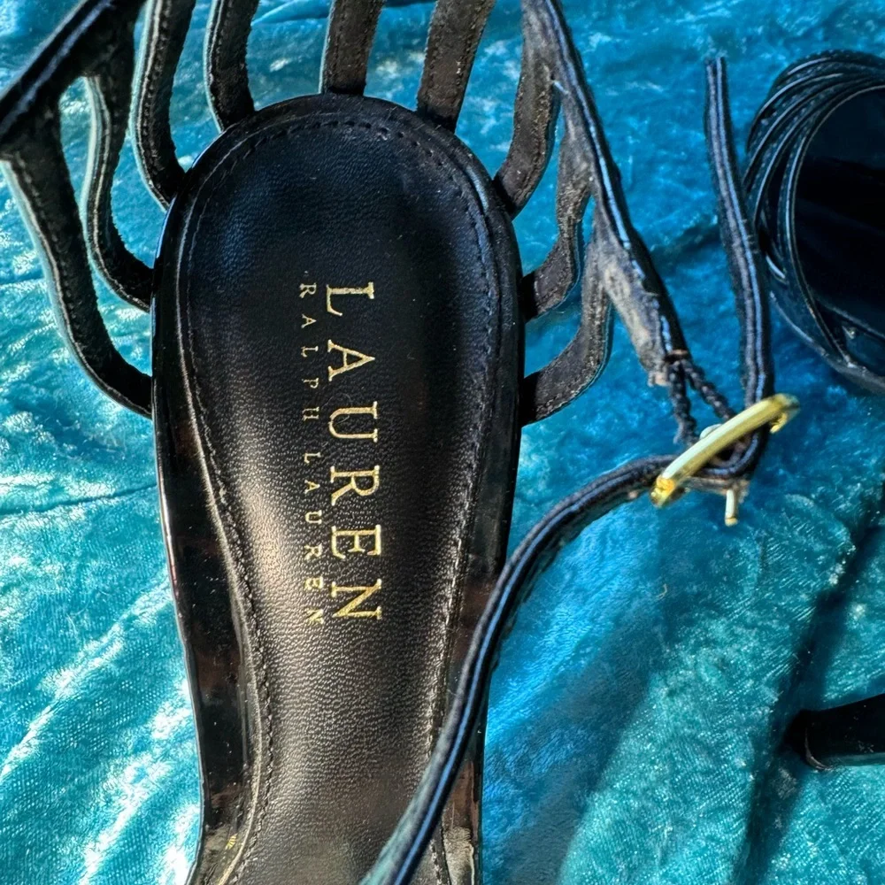 Ralph Lauren size 7 black strappy heels. Only worn 2 times. Sexy - Picture 5 of 8